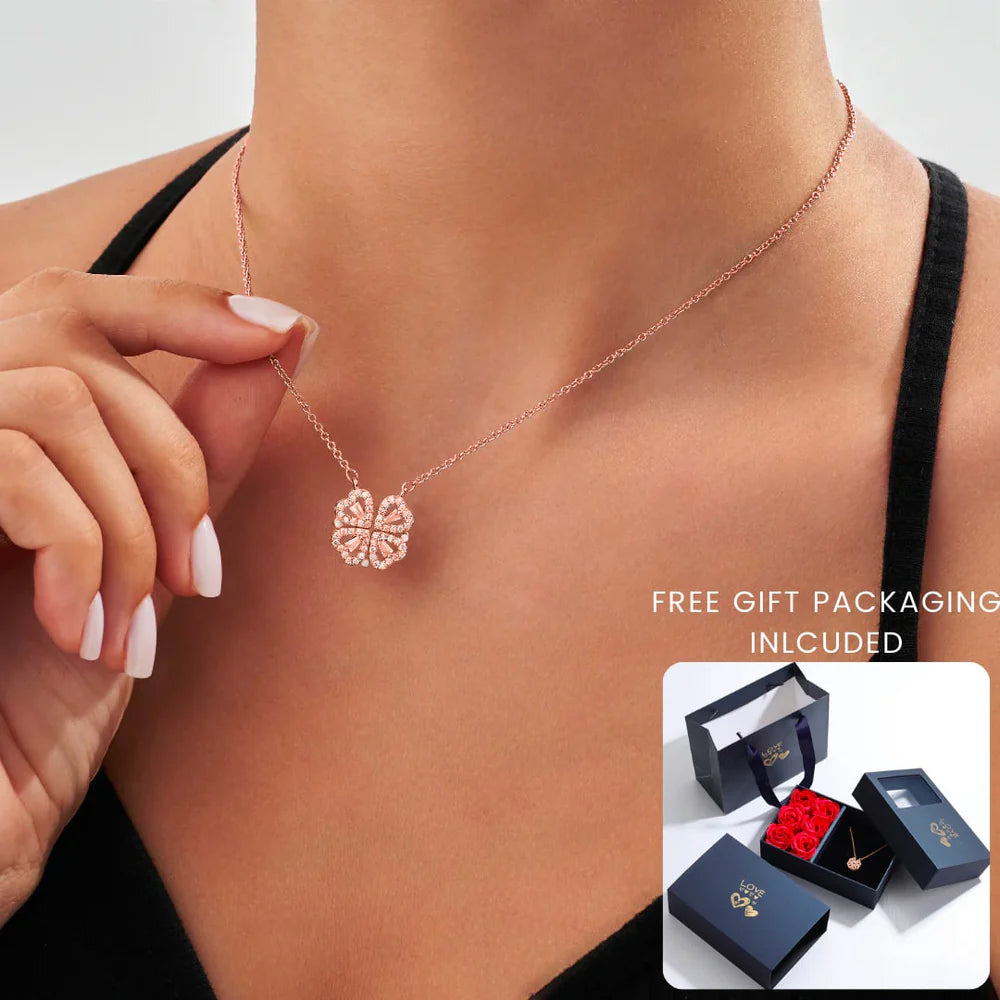 Four-Heart Clover Necklace With Eternal Rose Box